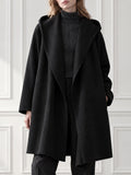 Hooded Shawl Collar Open-Front Oversized Wool Coat