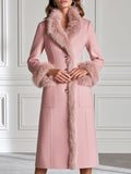 Faux Fur Trim Wool Blend Long Coat