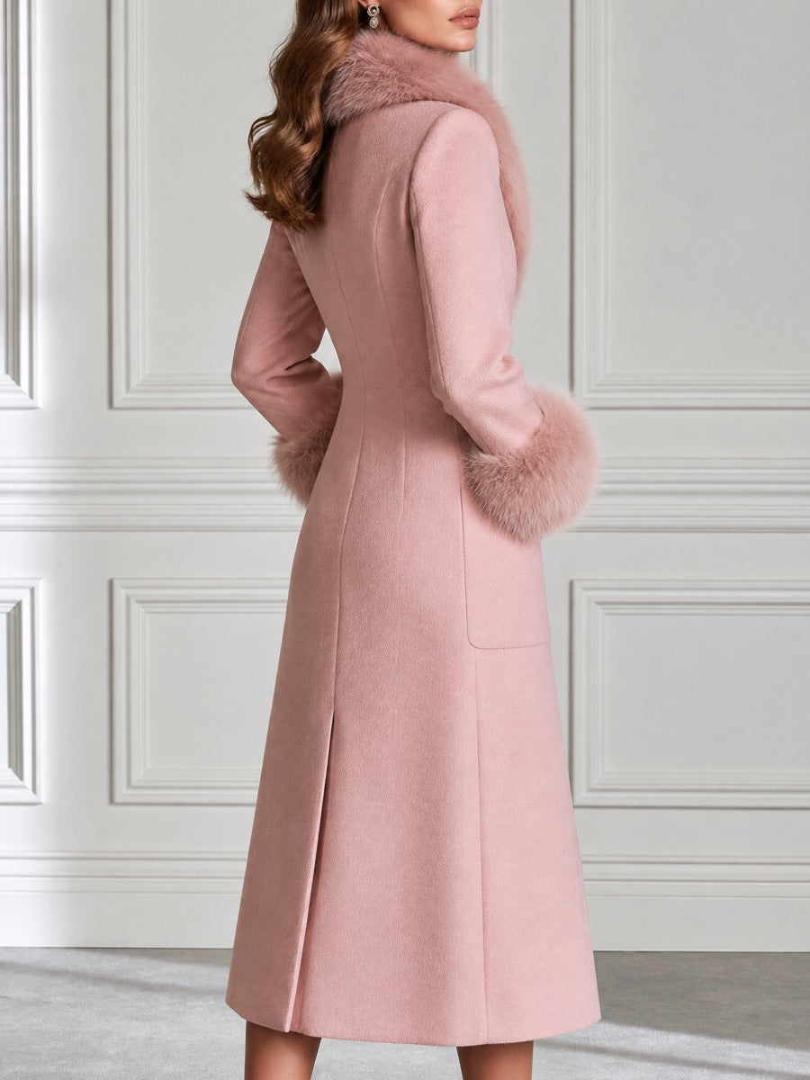 Faux Fur Trim Wool Blend Long Coat
