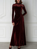 Velvet Lace Mock Neck Long Sleeve Maxi Evening Gown