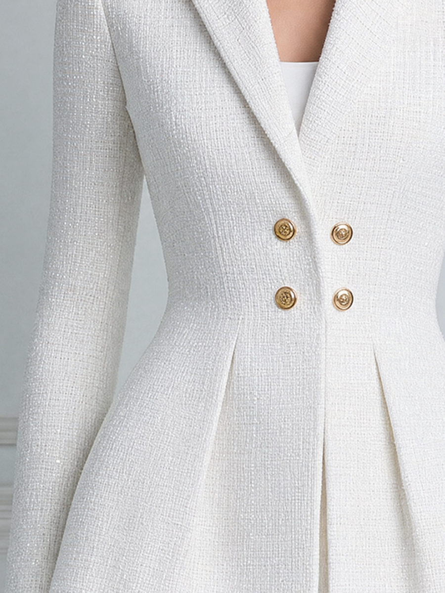 White Tweed Peak Lapel Double Breasted Peplum Blazer