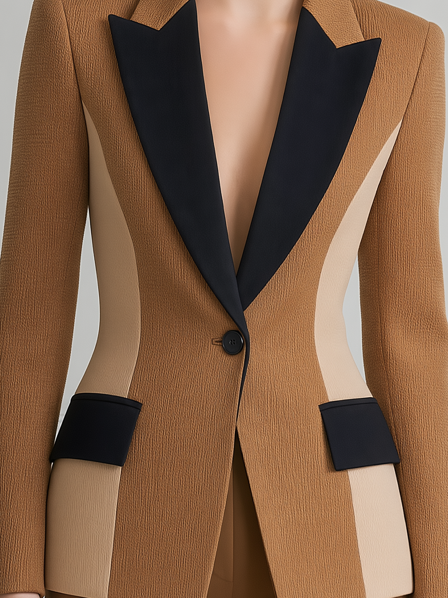 Color Block Peak Lapel Fitted Blazer