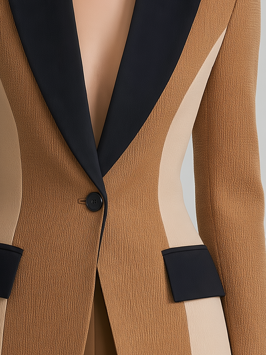 Color Block Peak Lapel Fitted Blazer