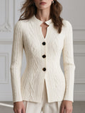 Split Stand Collar Cable Knit Fitted Cardigan
