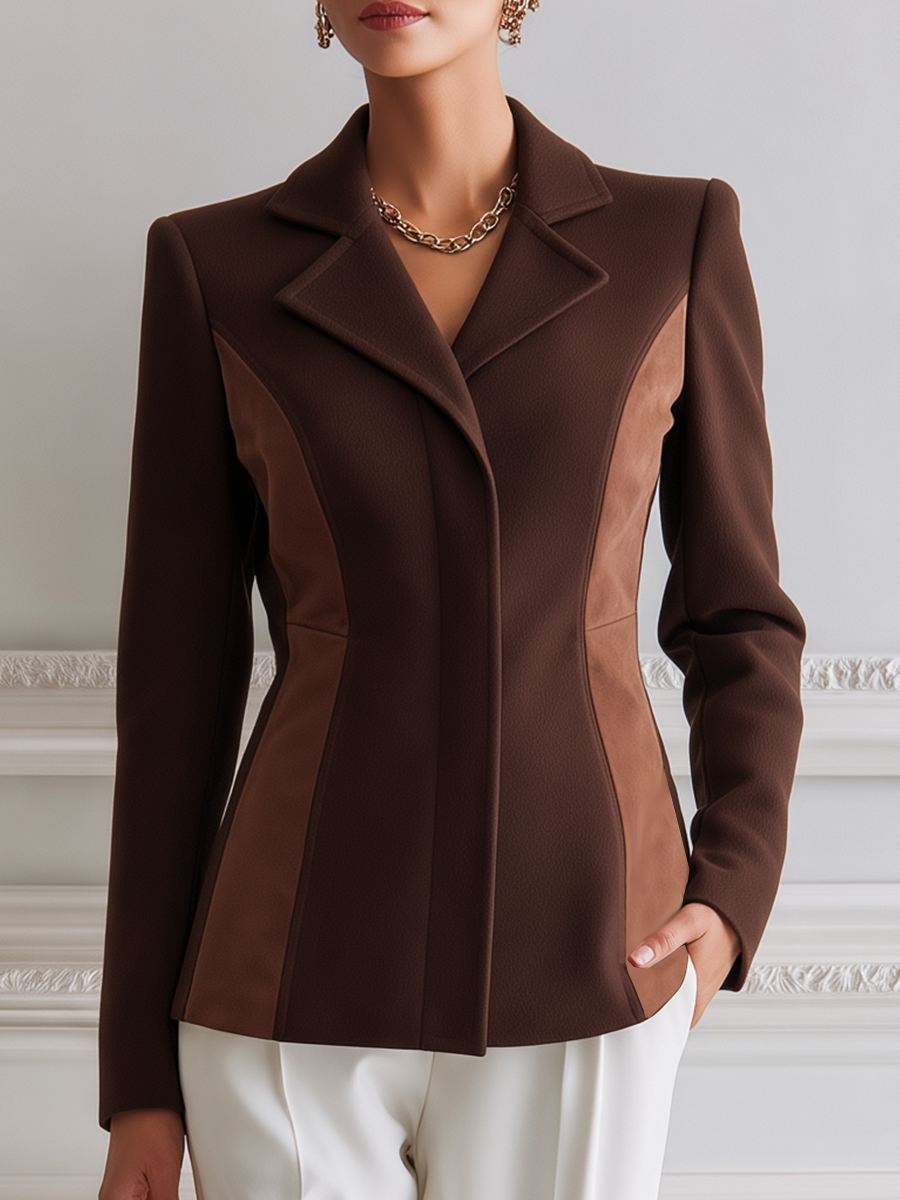 Brown Color Block Tailored Fitted Blazer Jacket