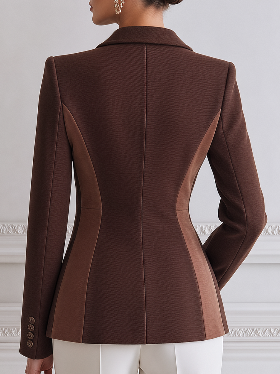Brown Color Block Tailored Fitted Blazer Jacket