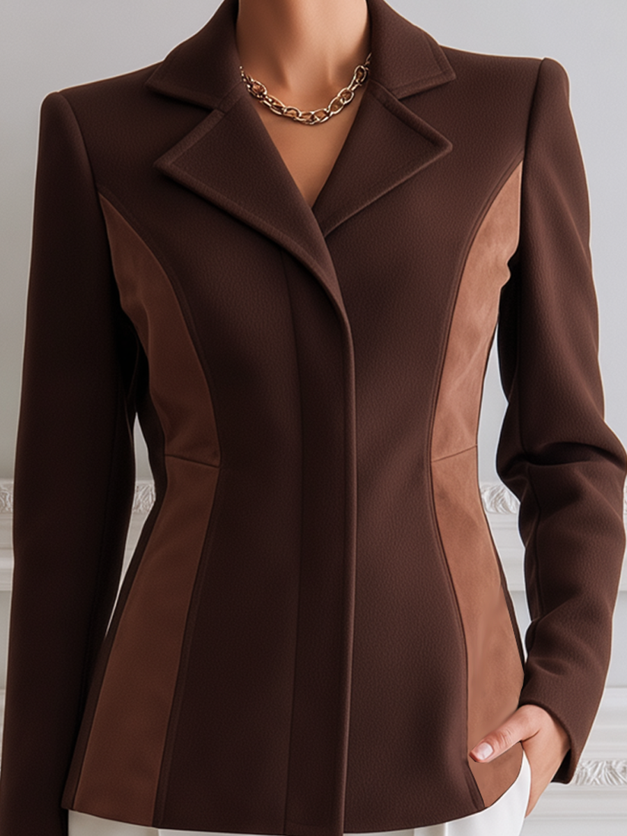 Brown Color Block Tailored Fitted Blazer Jacket