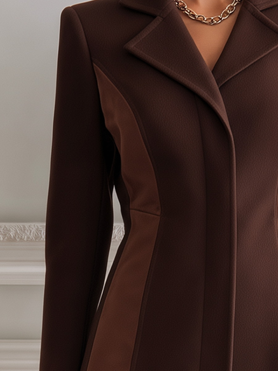 Brown Color Block Tailored Fitted Blazer Jacket