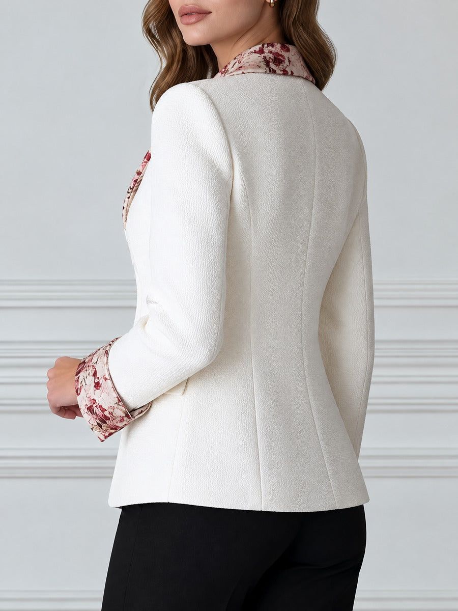 Floral Contrast Collar Tweed Blazer Jacket