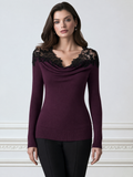 Cowl Neck Lace-Trim Knit Sweater Top