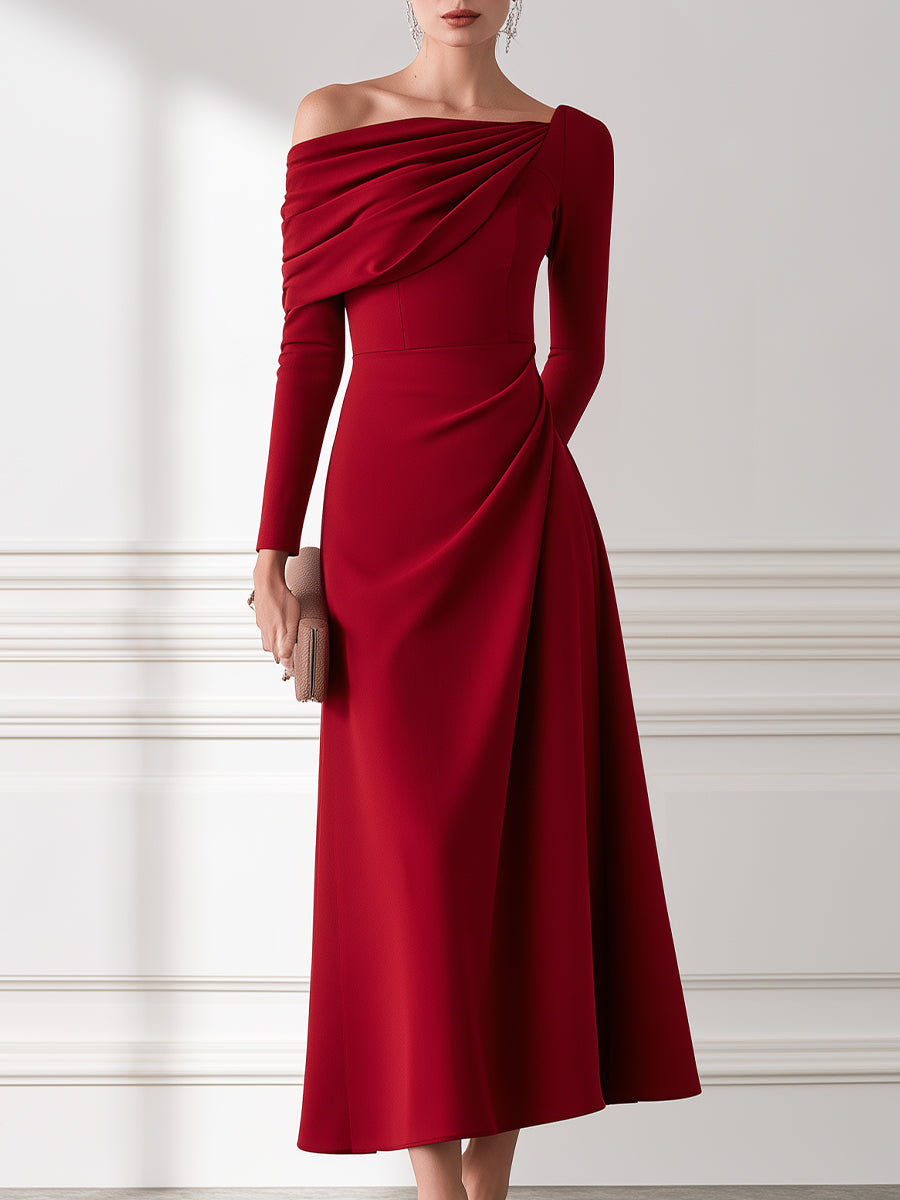 Asymmetric One-Shoulder Draped Ruched Crepe Maxi Dress