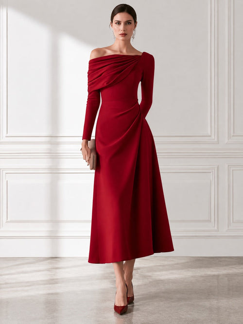 Asymmetric One-Shoulder Draped Ruched Crepe Maxi Dress
