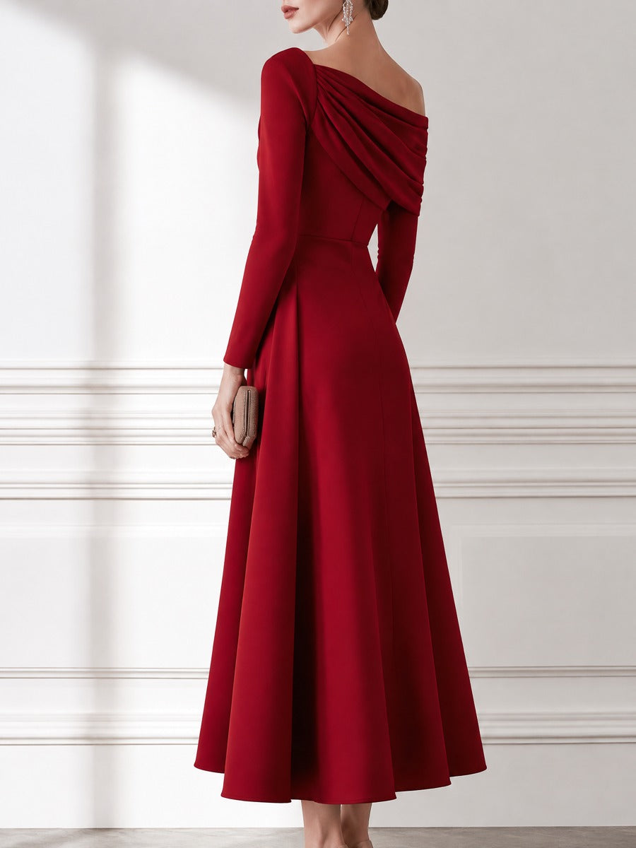 Asymmetric One-Shoulder Draped Ruched Crepe Maxi Dress