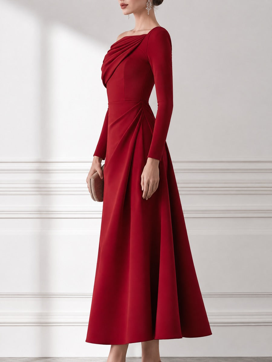 Asymmetric One-Shoulder Draped Ruched Crepe Maxi Dress