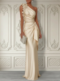 One-Shoulder Draped Satin Gown