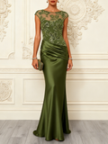 Olive Embellished Ruched Satin Gown
