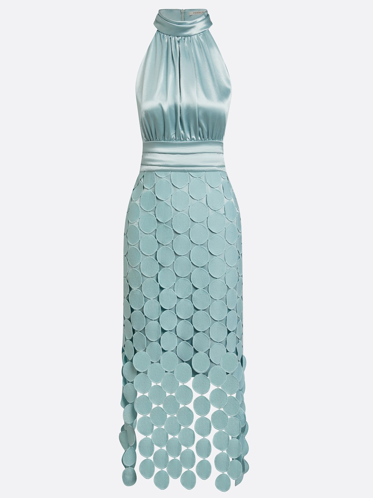 Satin Halter Disc Fringe Midi Dress