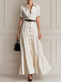 French-style Puff Sleeves Striped Maxi Dress With Ruffled Hem