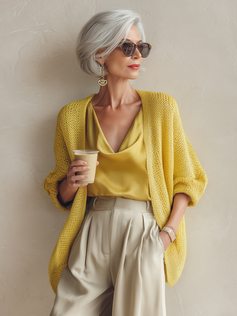 Elegant Batwing-Sleeve Knit Cardigan