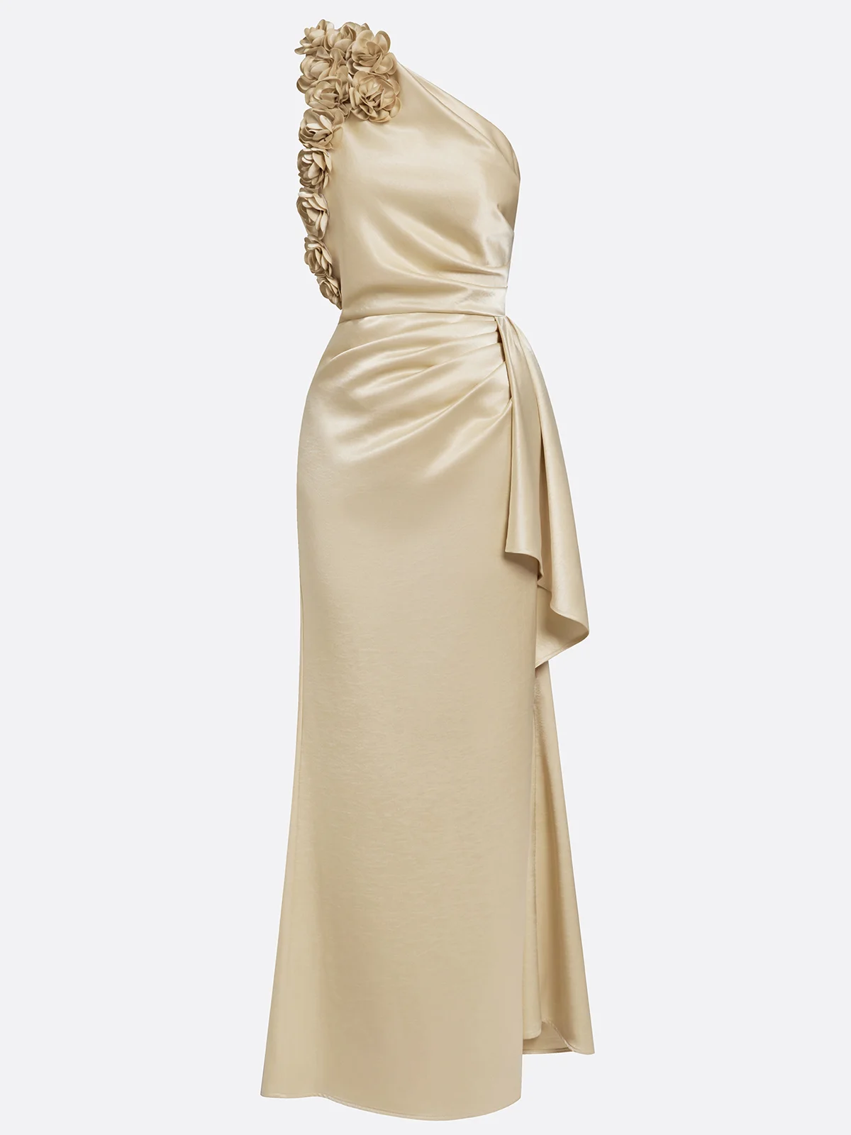 One-Shoulder Draped Satin Gown
