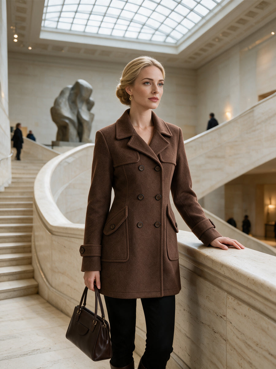 Double-Breasted Wool Blend Mid-Length Overcoat