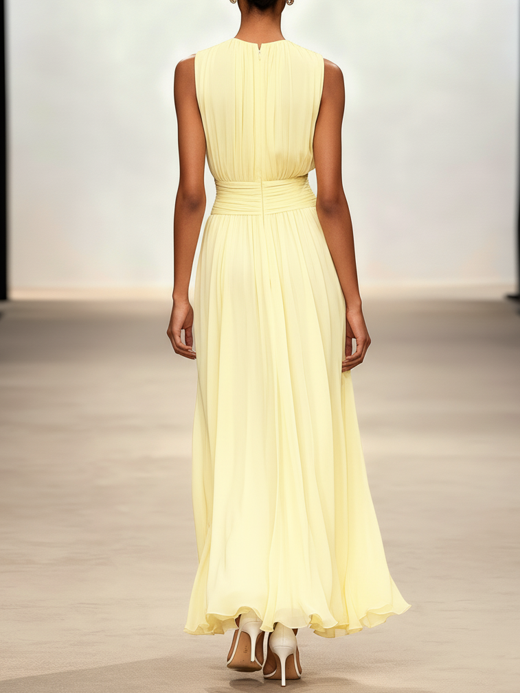 Pleated Chiffon Sleeveless Maxi Dress