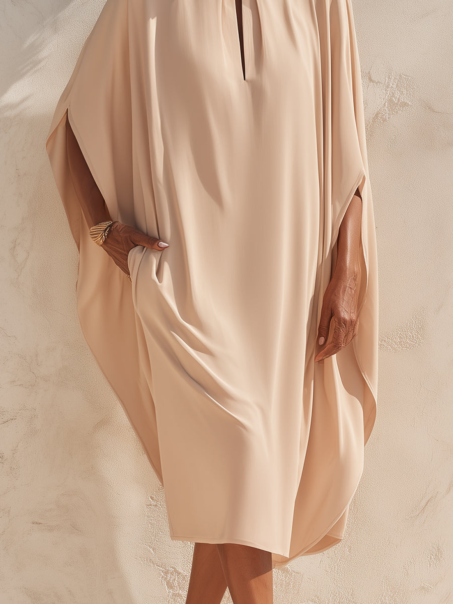 Oversized Keyhole Neck Batwing Midi Dress