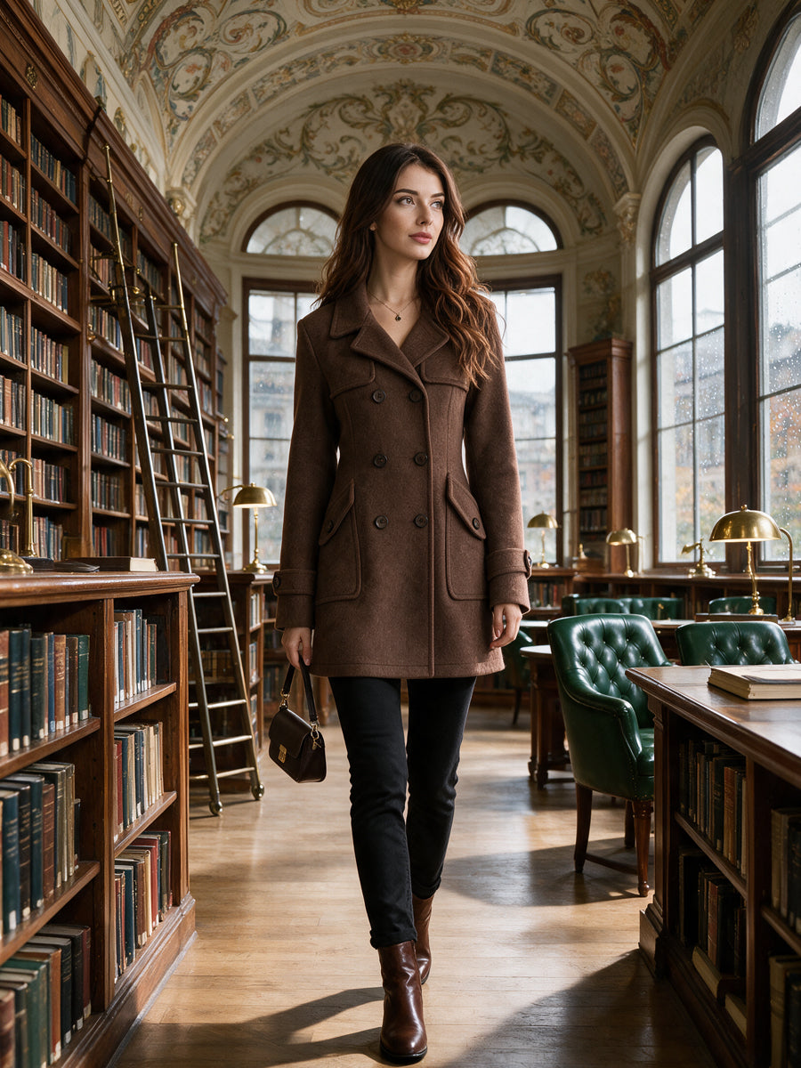 Double-Breasted Wool Blend Mid-Length Overcoat