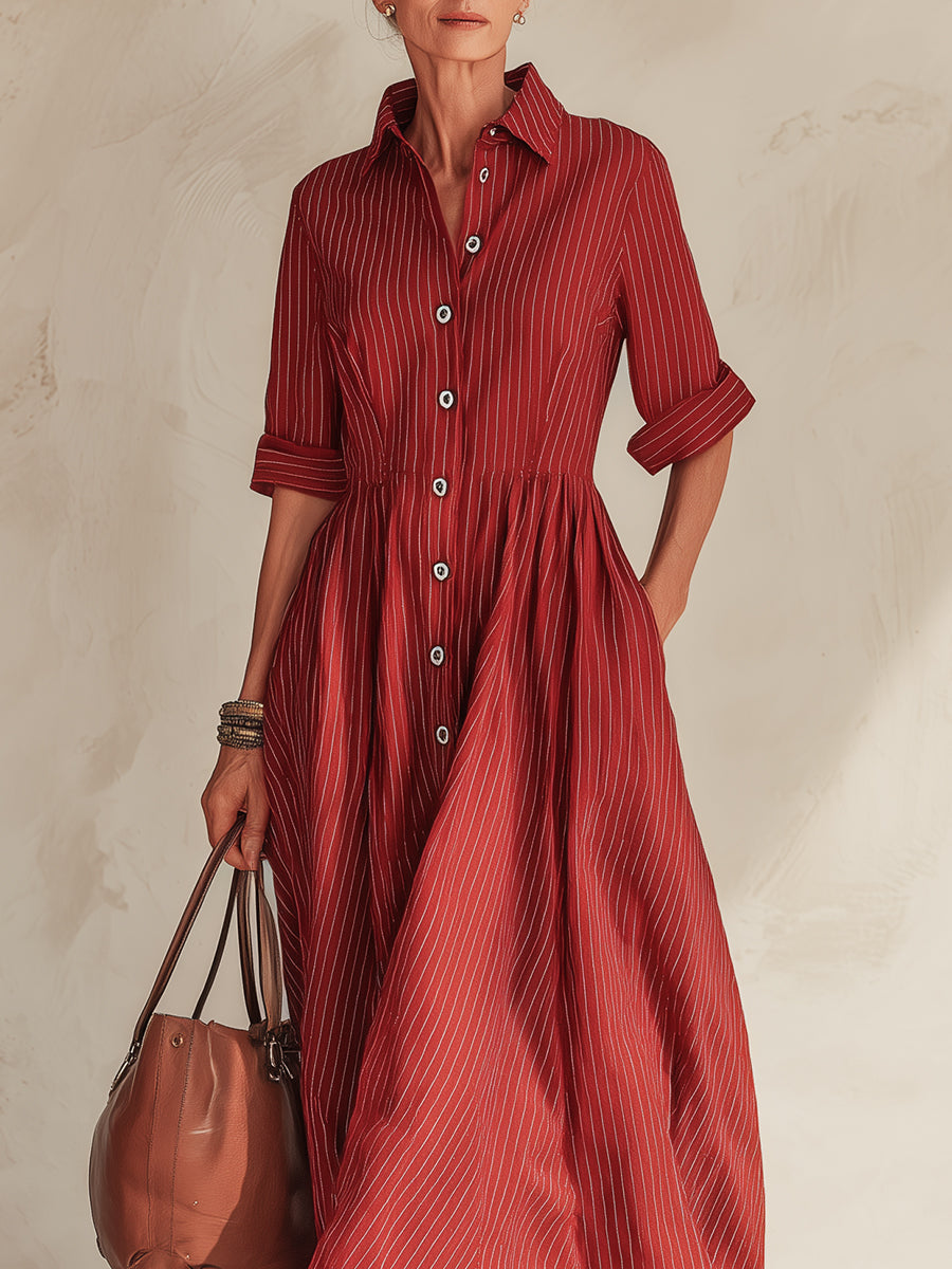 Classic Striped Maxi Dress With Side Pockets