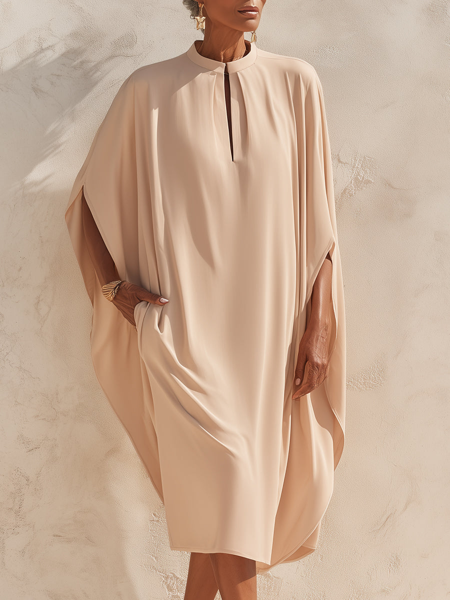 Oversized Keyhole Neck Batwing Midi Dress