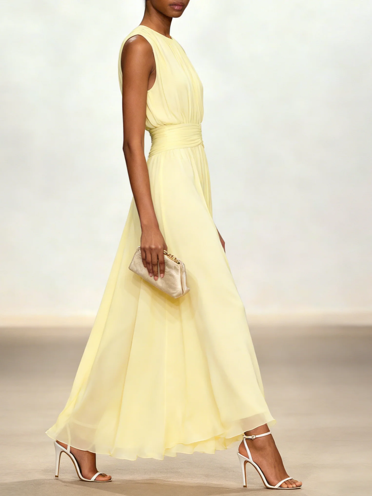 Pleated Chiffon Sleeveless Maxi Dress