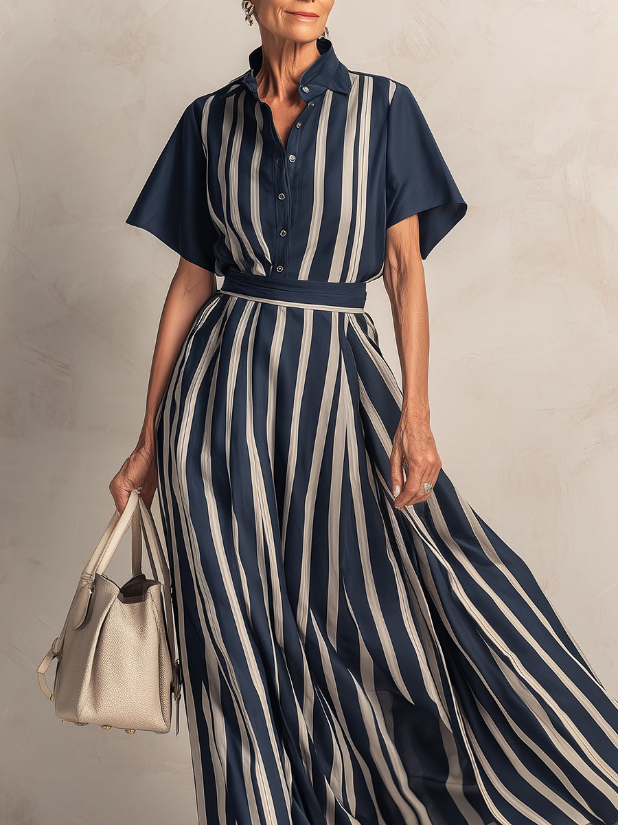 Elegant Striped Satin Maxi Dress