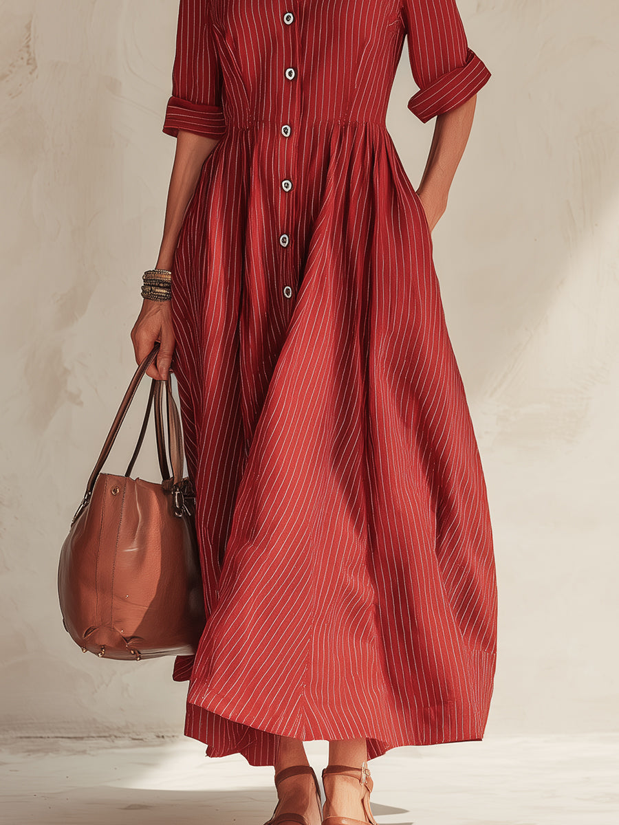 Classic Striped Maxi Dress With Side Pockets