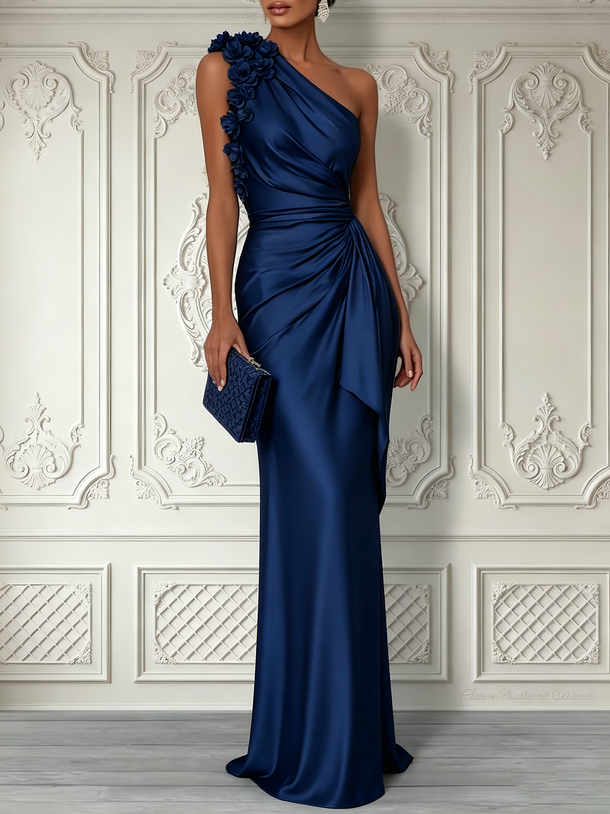 One-Shoulder Draped Satin Gown