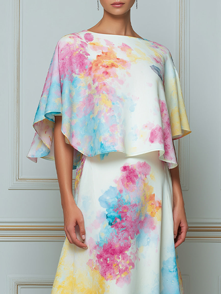 Vibrant Watercolor Dream A-Line Midi Dress