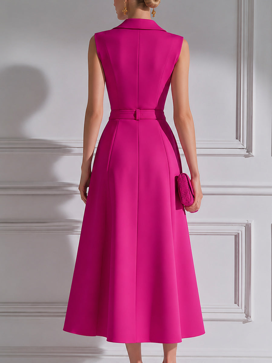 Tailored Lapel Belted Midi Dress