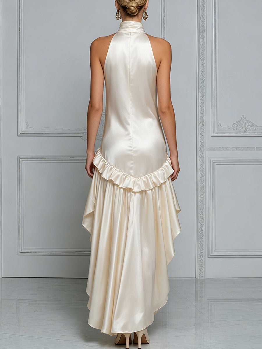 Draped Satin Halter Maxi Dress
