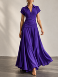 Purple V Neck Draped Sleeveless Maxi Dress