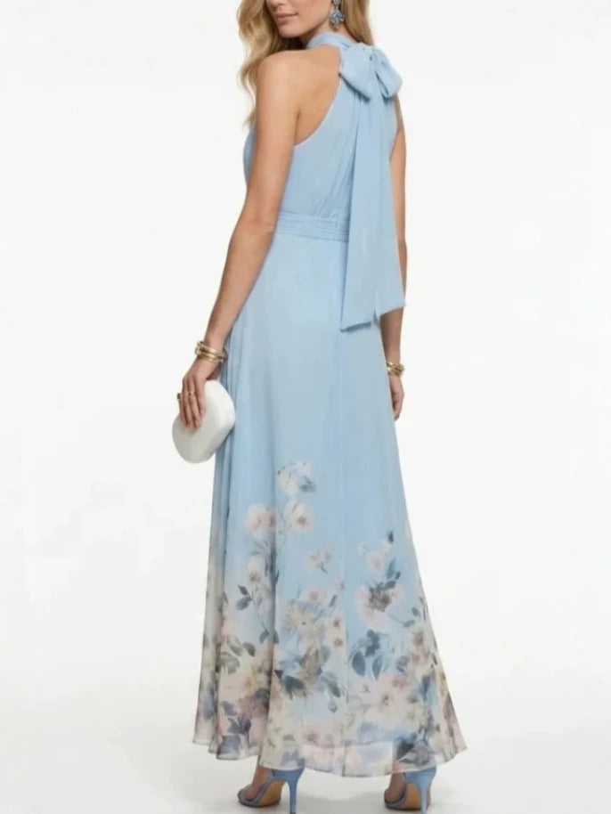 2026 New Halter Sleeveless Lace Printing Elegant Graceful Long Dress