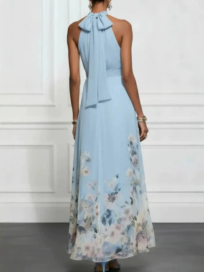 2026 New Halter Sleeveless Lace Printing Elegant Graceful Long Dress