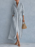 Chic Cotton-Linen Maxi Dress With Patch Pockets