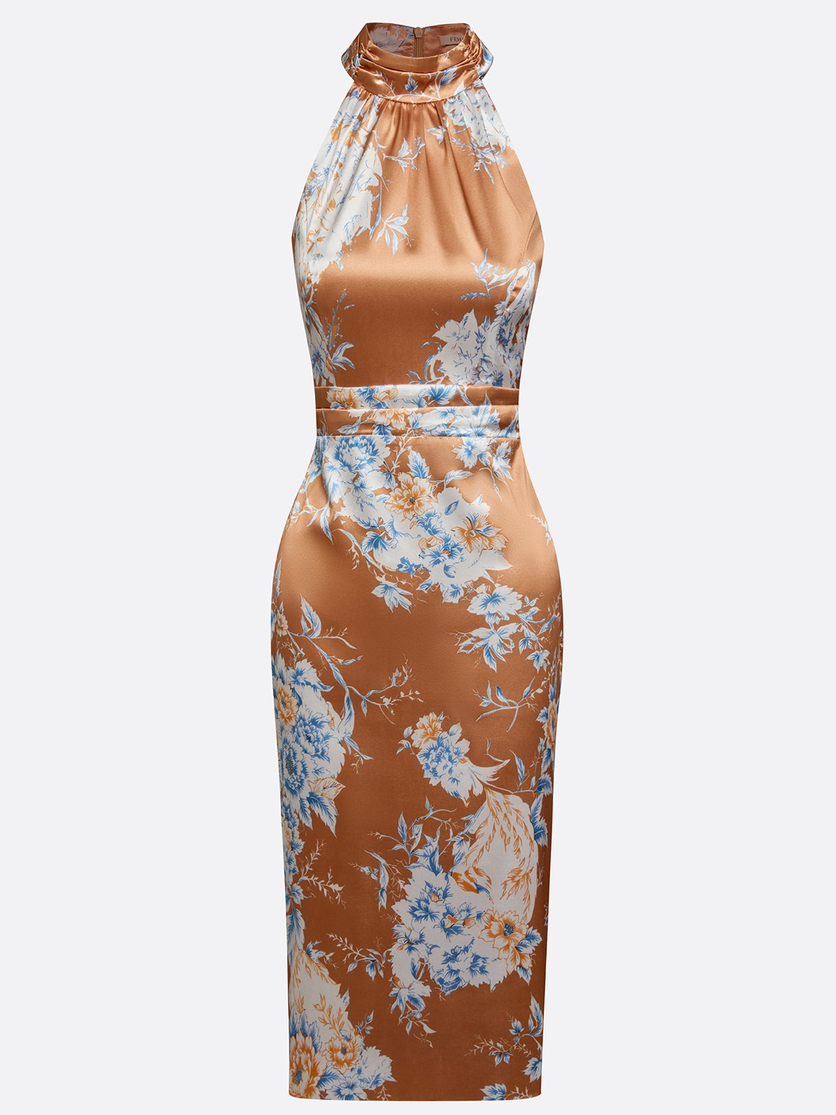 Floral Satin Halter Midi Dress
