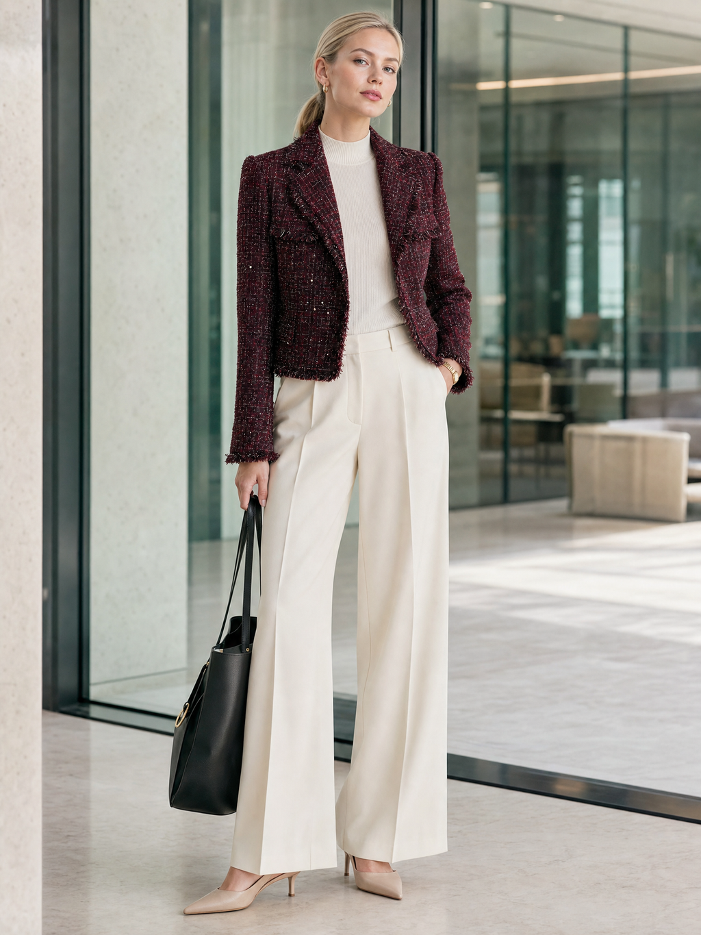 Women's Tweed Fringe-Trim Cropped Blazer Jacket