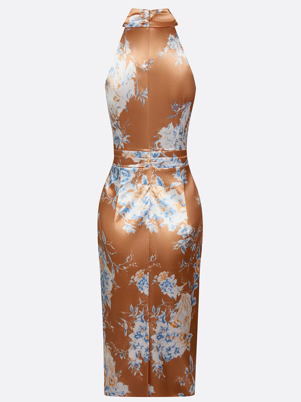 Floral Satin Halter Midi Dress