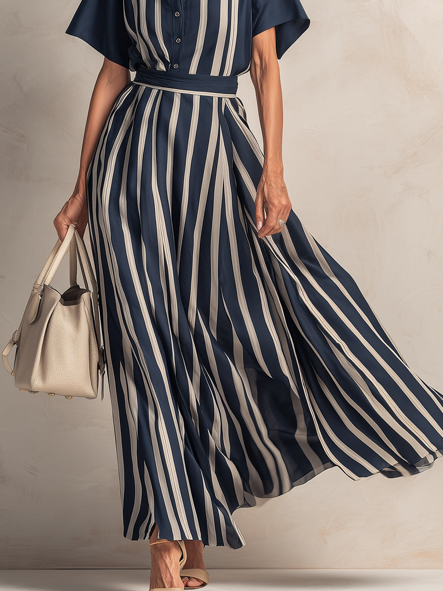 Elegant Striped Satin Maxi Dress