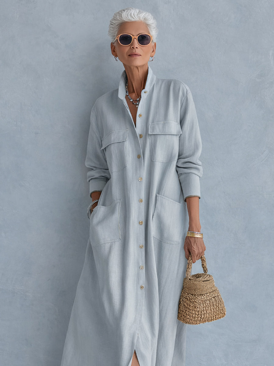 Chic Cotton-Linen Maxi Dress With Patch Pockets