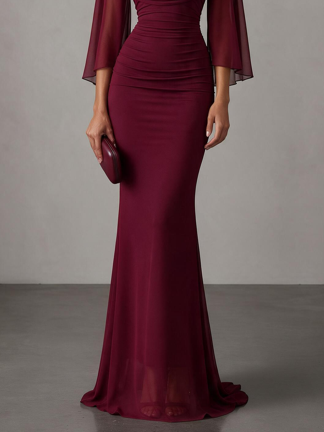 Burgundy fitted mermaid skirt with flared floor-length hem